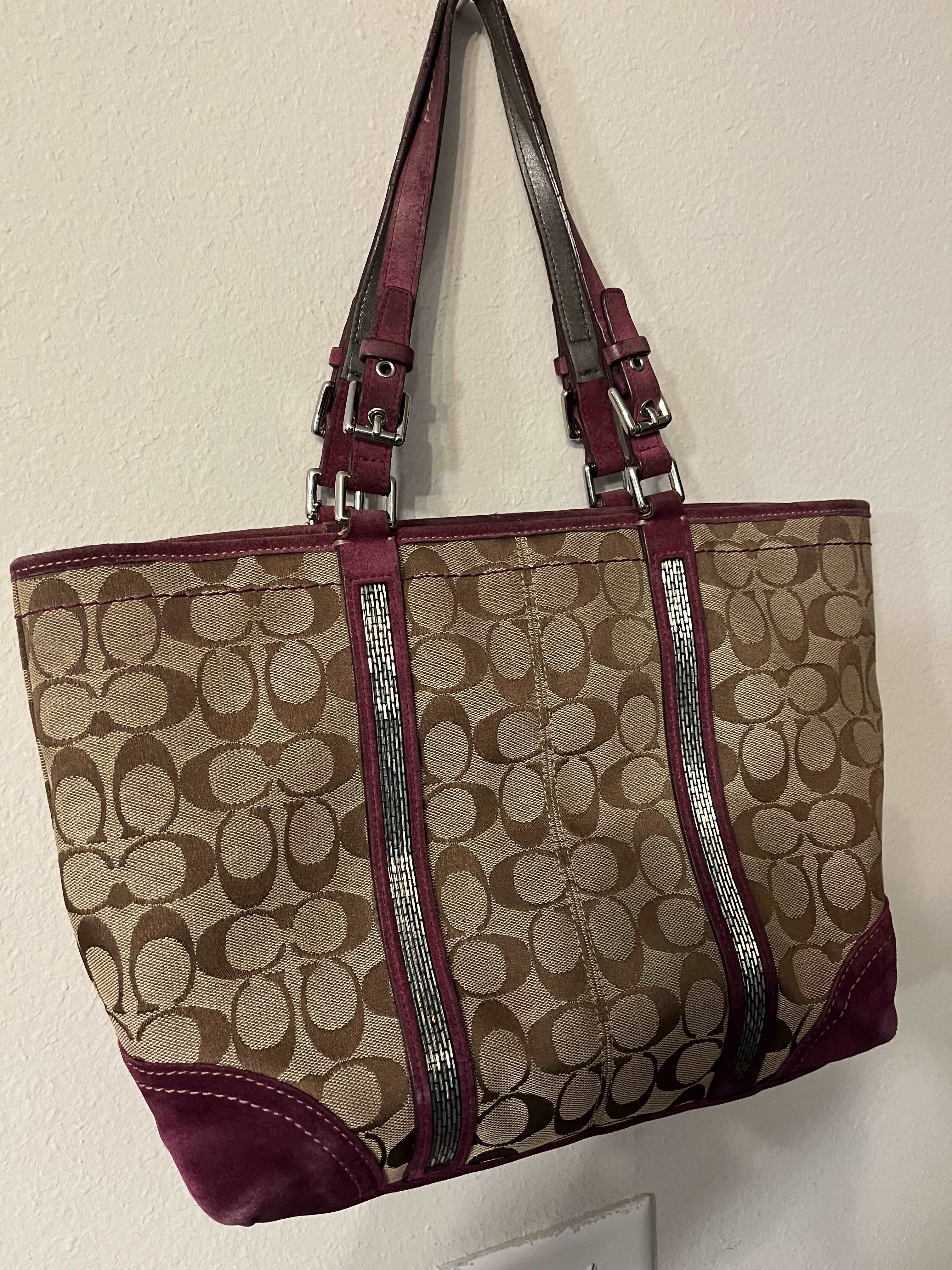 Genuine Coach Handbag Suede Leather C Insignia METALLIC BEAD Straping-Save EZ SaveEZ