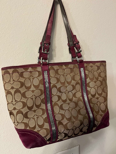 Genuine Coach Handbag Suede Leather C Insignia METALLIC BEAD Straping-Save EZ SaveEZ