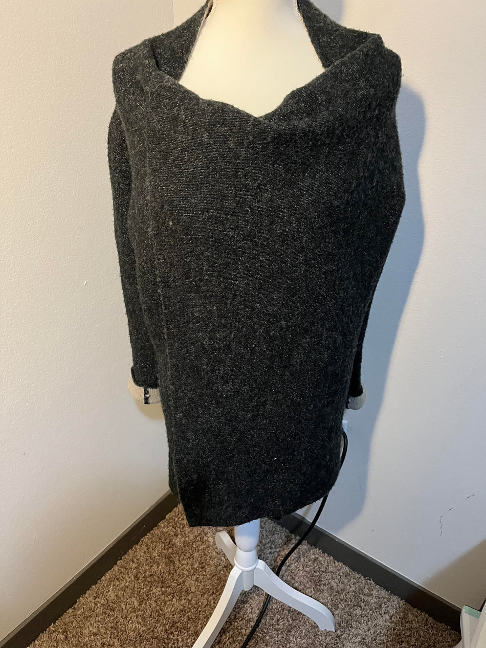 Zara Womans Long Sleeve Wool Blend Open Front Poncho Wrap Duster-L